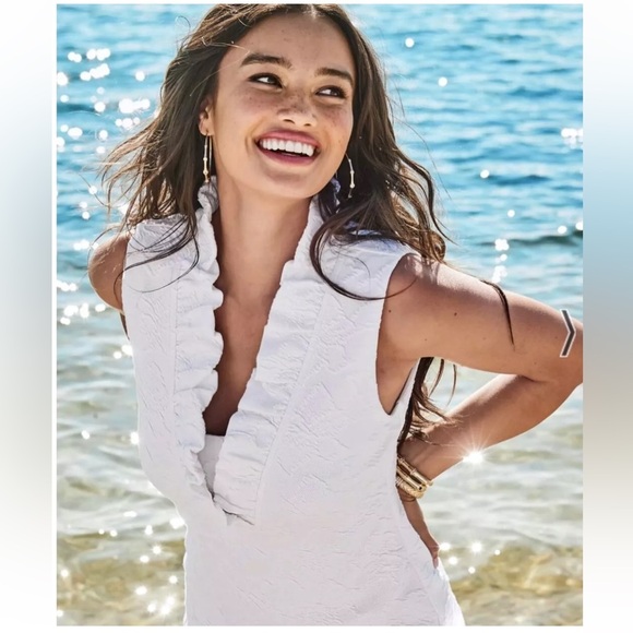 Lilly Pulitzer Tisbury Shift Lined Ruffle White XS Dress Rehearsal Graduation - Picture 15 of 16